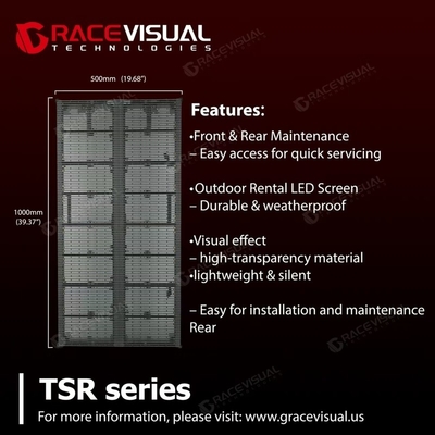 Serie TSR   P3.9  7.8 Display LED trasparente con aggiornamento a 7680Hz, luminosità a 5000 nits, ideale per noleggi e visualizzazioni interattive